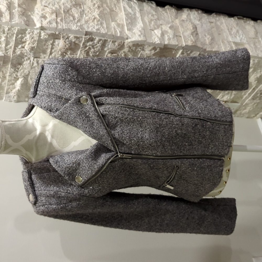 Anthropology Luii Size Medium Grey Boucle Moto Jacket - Picture 2 of 8